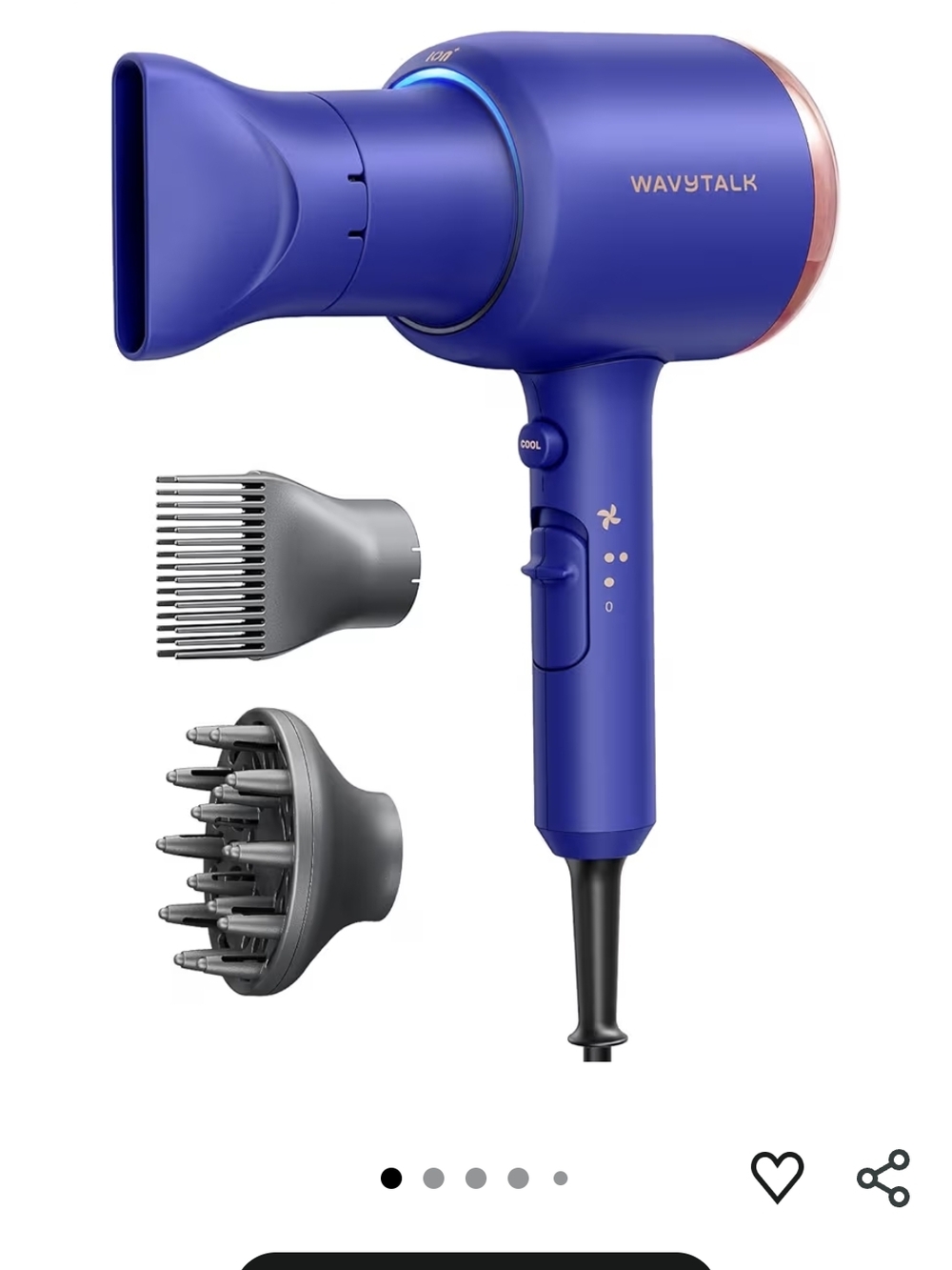 Wavytalk Electric Hair Dryer in Purple - Gentle Drying with Attachments